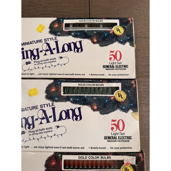 VTG NEW GE String A Long Christmas Lights 4 Sets Of 50 Light Miniature Green Red - Picture 3 of 10